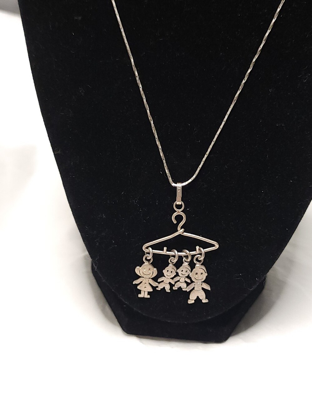 Vintage Taxco 925 Silver Family Coat Hanger Pendant With Necklace Italian 925